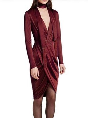 Altuzarra for Target Silky Wrap Midi Dress, Wine Red, V-Neck | Size: Medium